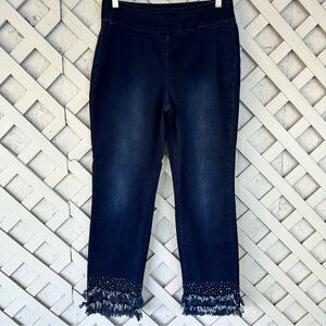 Ethyl Double Fringe Embellished Ankle Boho Hippie Jeans 8